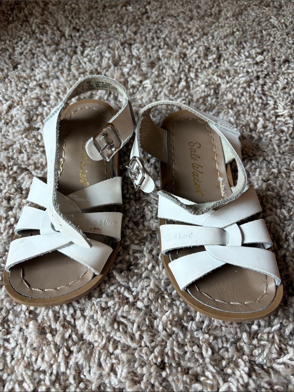 Salt Water White Leather Kids Sandals with Buckle Strap